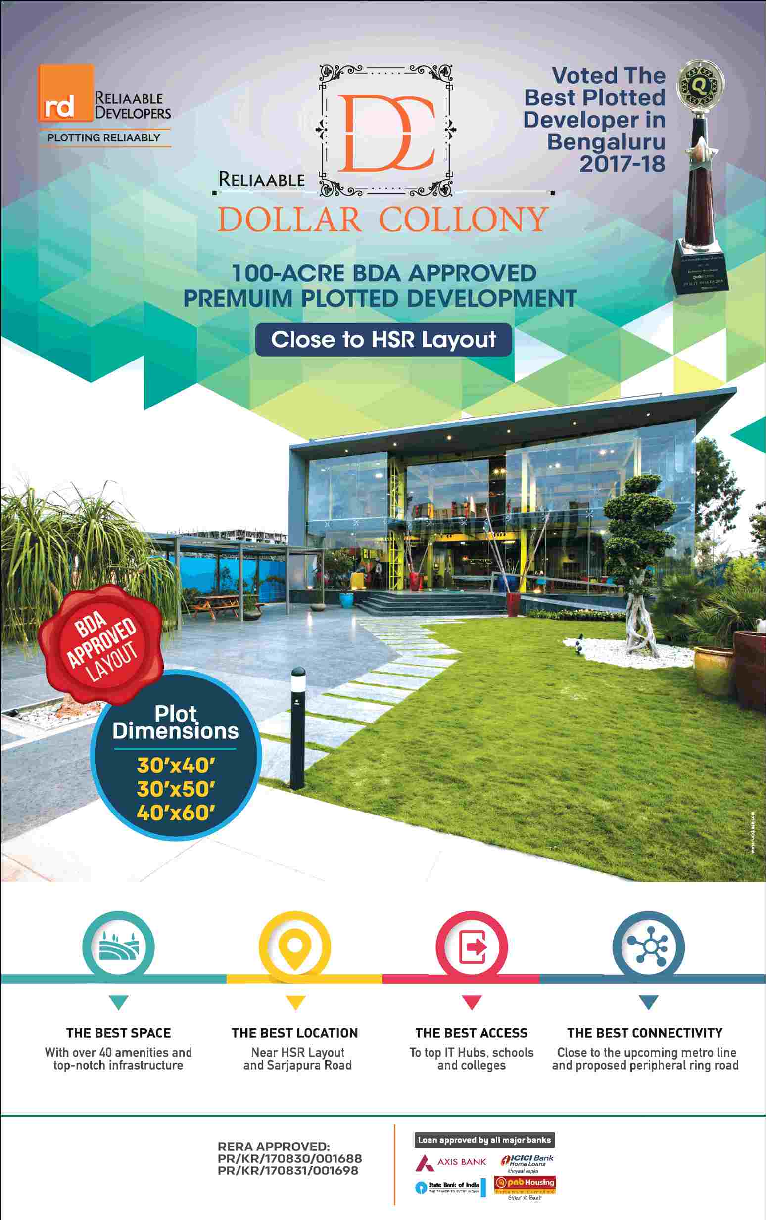 Reliaable Developers awarded Best Plotted Developer in Bangalore 2017-18 Update